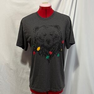 Holiday Time Charcoal Bear Tee with Festive Lights